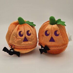 Vintage Hallmark Zip Zips Plush Halloween Jack O Lantern Pumpkin Toy- Set Of 2